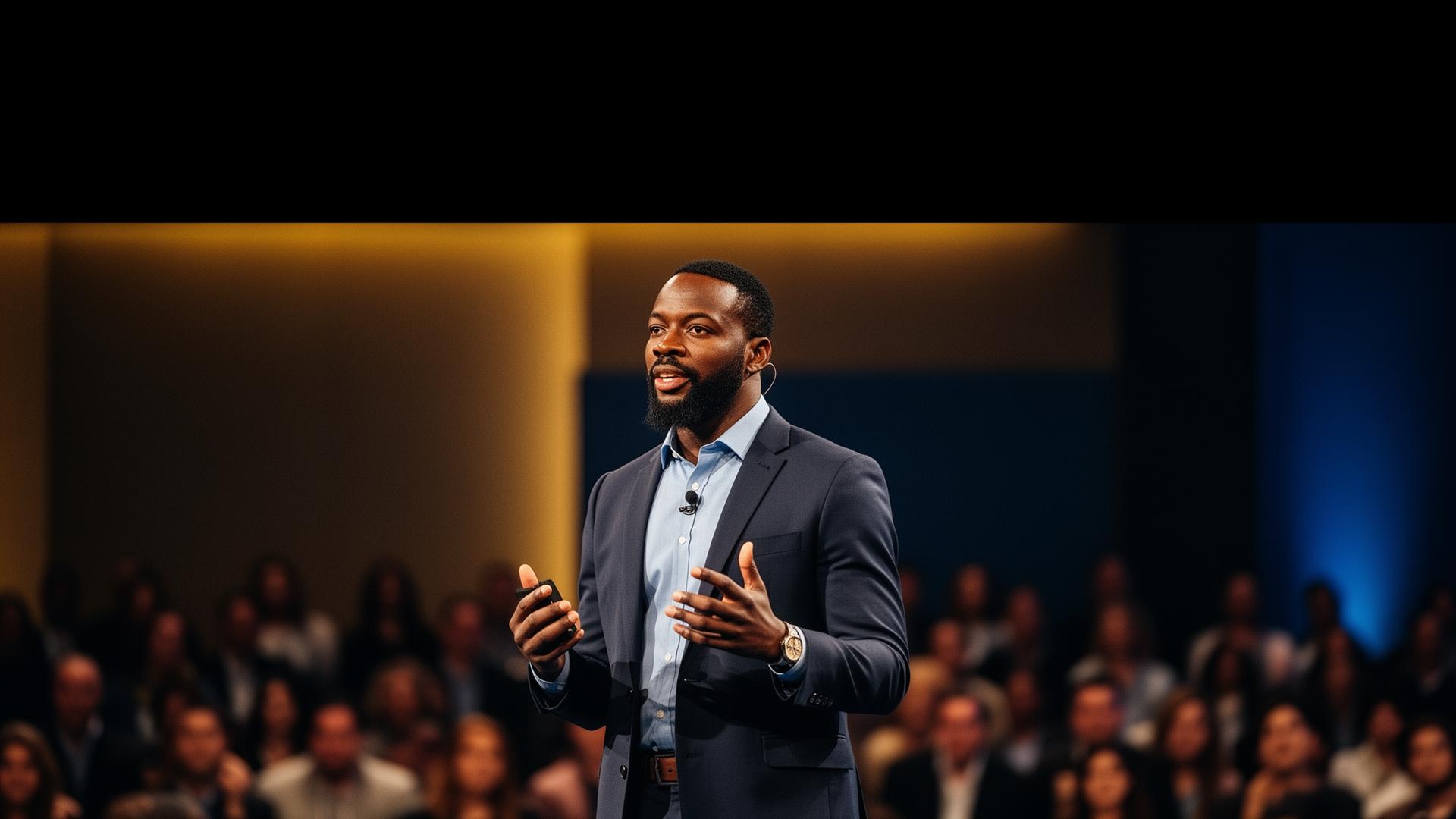 Wylie Howard Jr. delivering a keynote address to a leadership audience